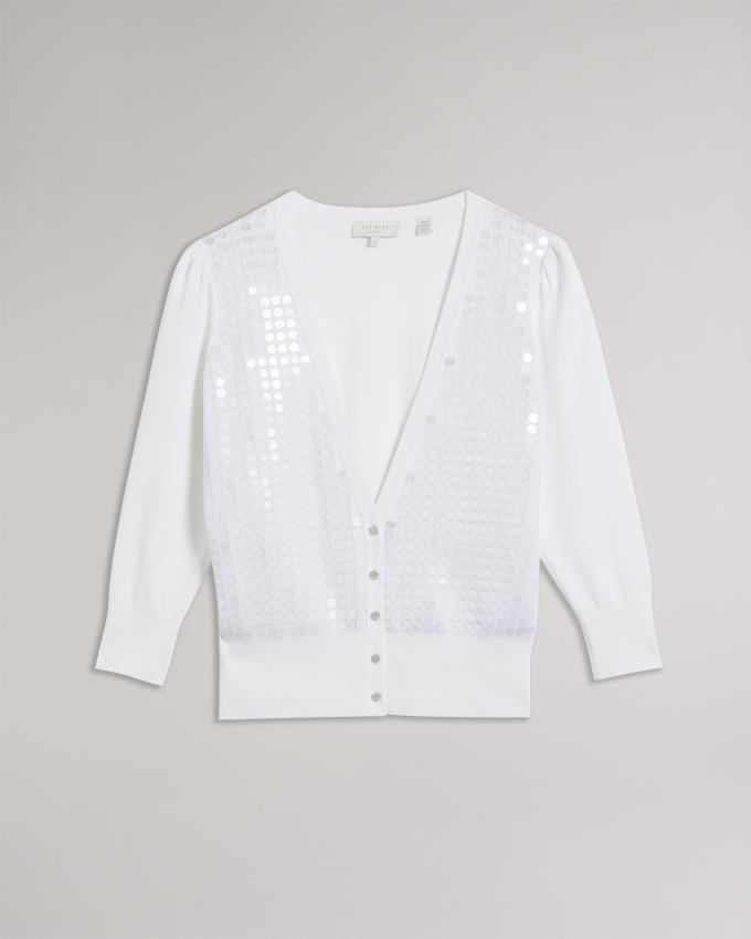 Cardigan Ted Baker Sequin Detail Knit Blanche Femme | MNY-70573026